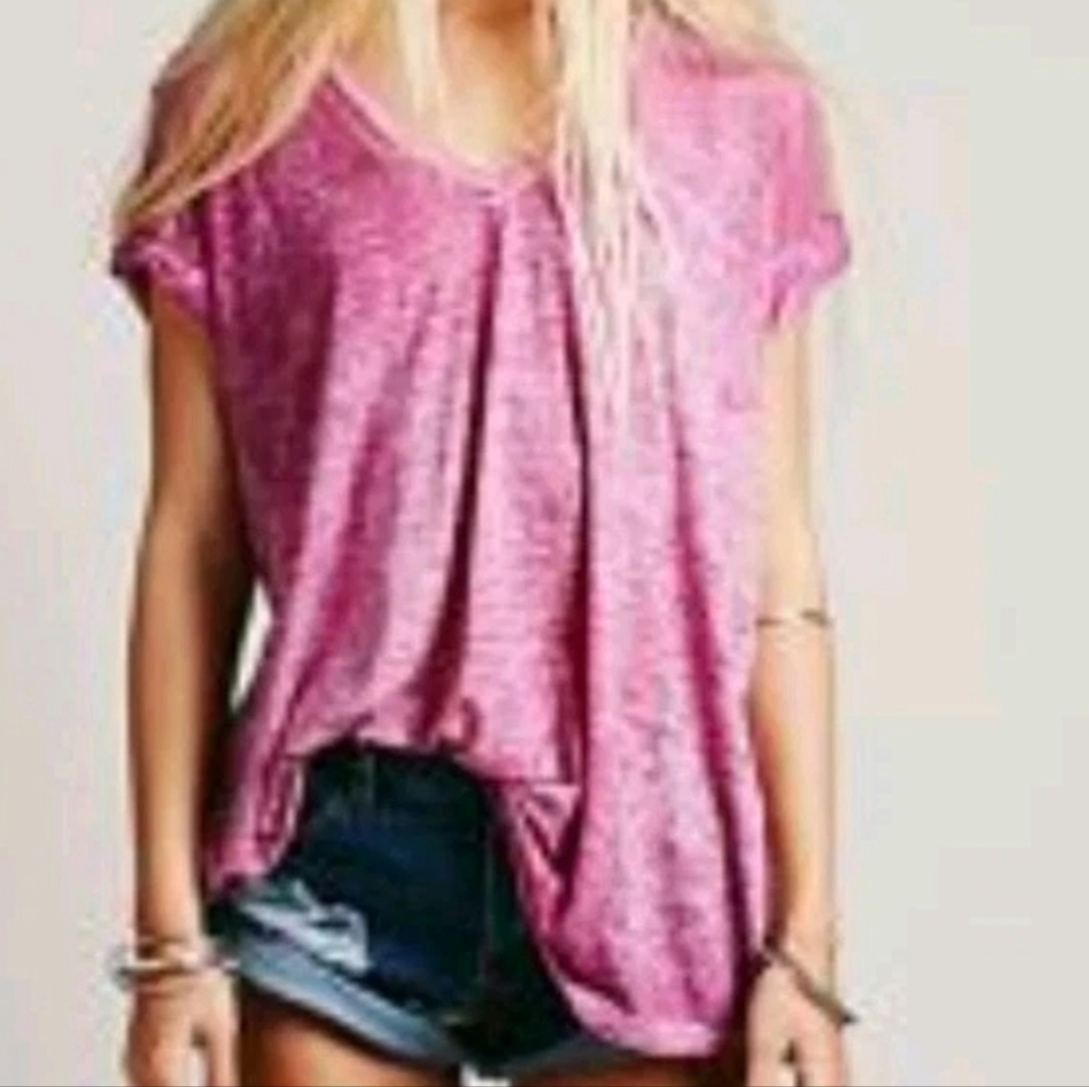 Free People Beach Keep Me Tee Woman Large Petunia Burnout ASOTV Nashville Matty